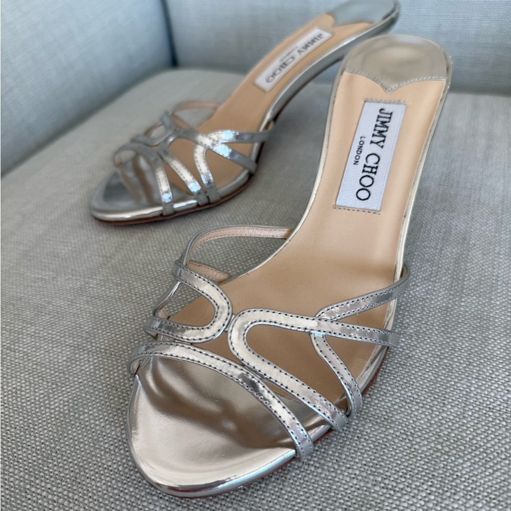 Jimmy Choo Silver Sandals with Crystal Embellishments